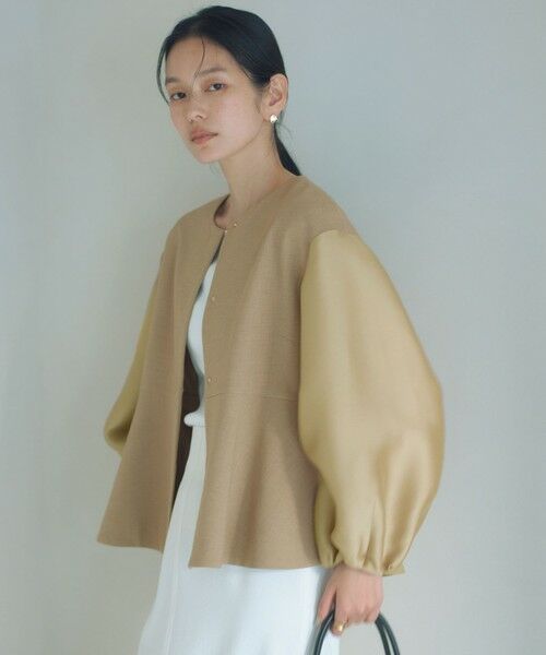 green label relaxing / グリーンレーベル リラクシング ノーカラージャケット | ［size SHORTあり］フルリー フォルム ジャケット（BEIGE）