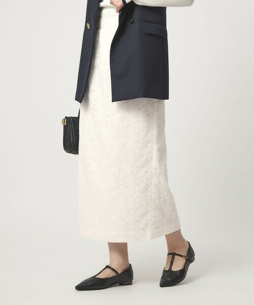 green label relaxing / グリーンレーベル リラクシング ロング・マキシ丈スカート | カットジャガード タイト スカート（WHITE）