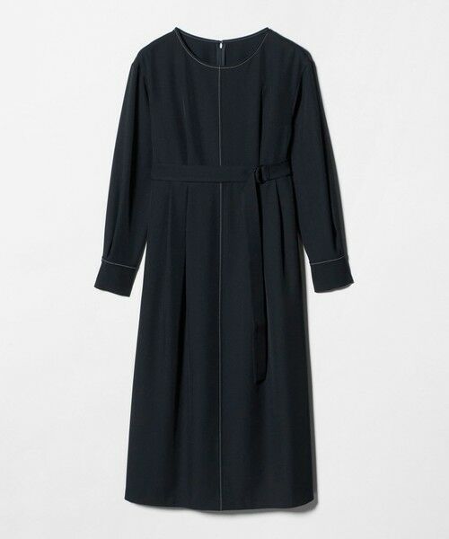 green label relaxing / グリーンレーベル リラクシング ロング・マキシ丈ワンピース | ステッチ タック セミフレア ワンピース（NAVY）