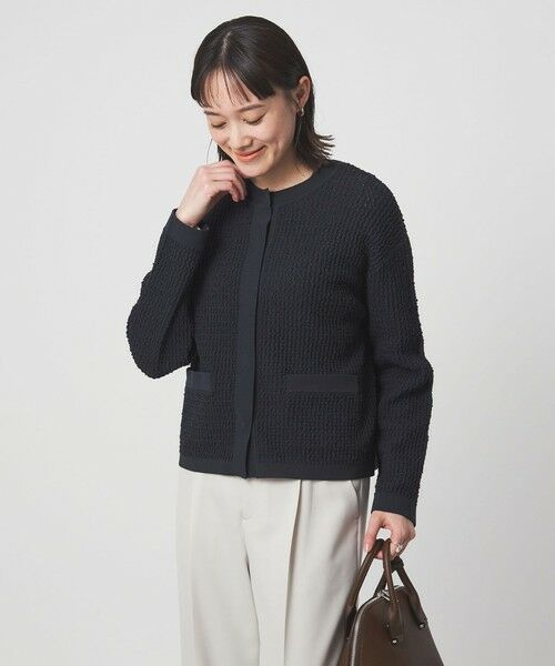 green label relaxing / グリーンレーベル リラクシング カーディガン・ボレロ | パイピング ノーカラー ニット カーディガン | 詳細10
