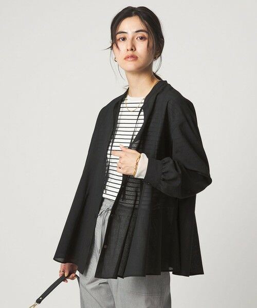 green label relaxing / グリーンレーベル リラクシング シャツ・ブラウス | ［size SHORTあり］ミルフィーユ フレア ブラウス（BLACK）