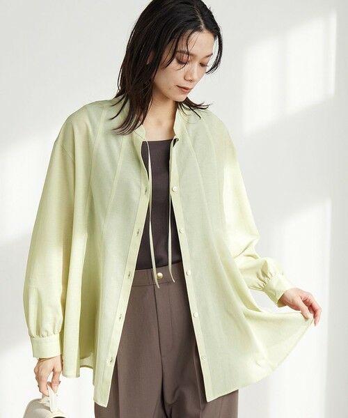 green label relaxing / グリーンレーベル リラクシング シャツ・ブラウス | ［size SHORTあり］ミルフィーユ フレア ブラウス（LIME）
