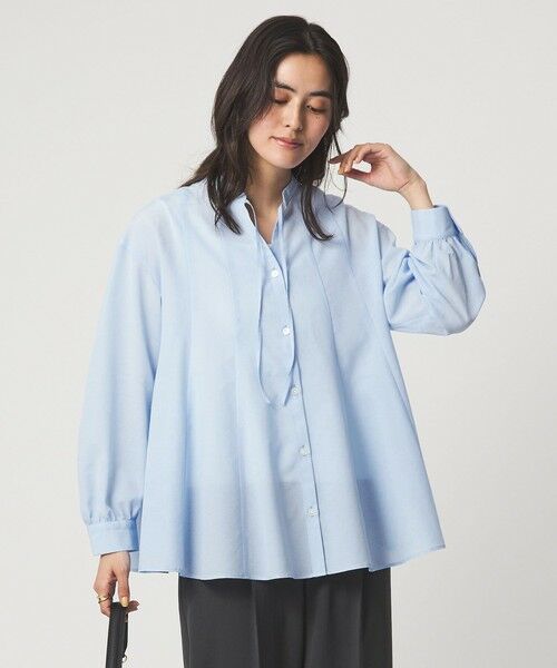 green label relaxing / グリーンレーベル リラクシング シャツ・ブラウス | ［size SHORTあり］ミルフィーユ フレア ブラウス（LT.BLUE）