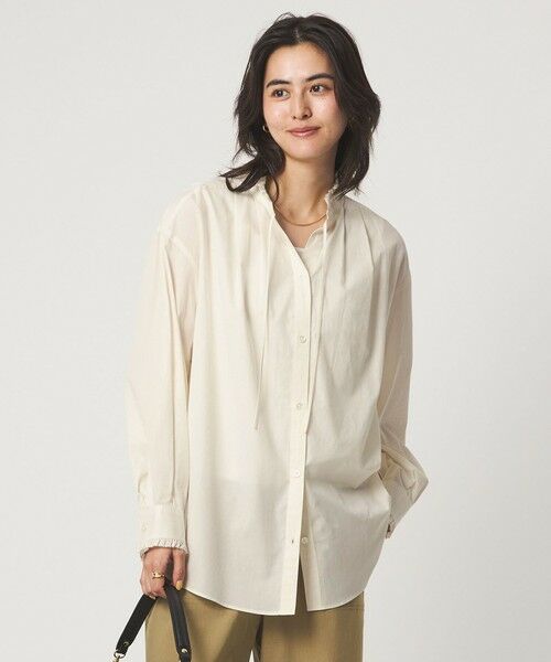 green label relaxing / グリーンレーベル リラクシング シャツ・ブラウス | ［size SHORTあり］フリルネック ブラウス（WHITE）