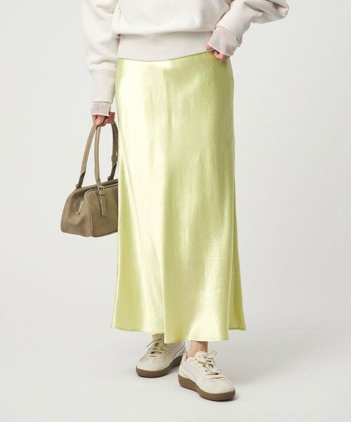 green label relaxing / グリーンレーベル リラクシング ロング・マキシ丈スカート | サテン ナロー スカート（YELLOW）
