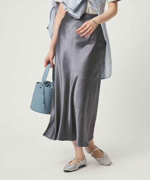 green label relaxing / グリーンレーベル リラクシング ロング・マキシ丈スカート | サテン ナロー スカート（NAVY）