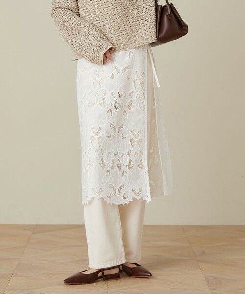 green label relaxing / グリーンレーベル リラクシング ミニ・ひざ丈スカート | レース レイヤード スカート（WHITE）