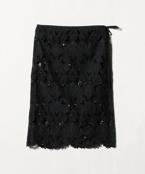 green label relaxing / グリーンレーベル リラクシング ミニ・ひざ丈スカート | レース レイヤード スカート（BLACK）