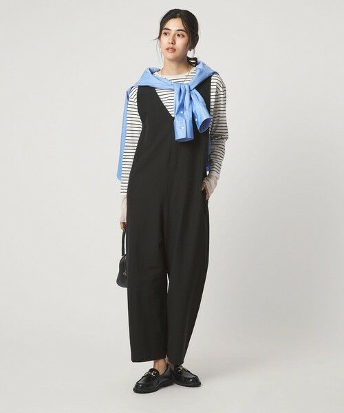 green label relaxing / グリーンレーベル リラクシング サロペット・オールインワン | オルマイ LI/MIX オールインワン マシンウォッシャブル ストレッチ 吸水速乾 接触冷感（BLACK）