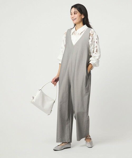 green label relaxing / グリーンレーベル リラクシング サロペット・オールインワン | オルマイ LI/MIX オールインワン マシンウォッシャブル ストレッチ 吸水速乾 接触冷感（LT.GRAY）