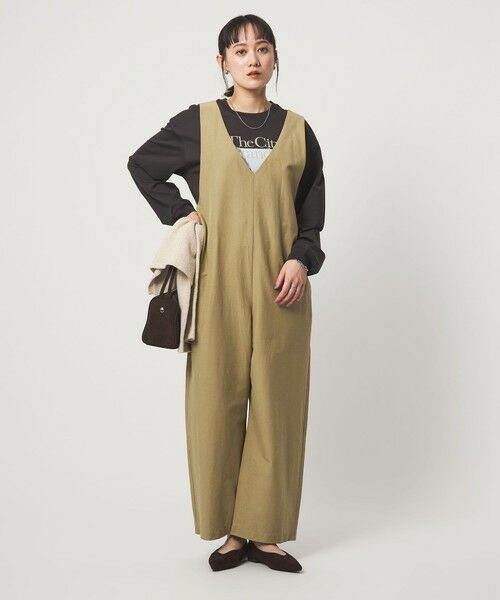 green label relaxing / グリーンレーベル リラクシング サロペット・オールインワン | オルマイ LI/MIX オールインワン マシンウォッシャブル ストレッチ 吸水速乾 接触冷感（BEIGE）