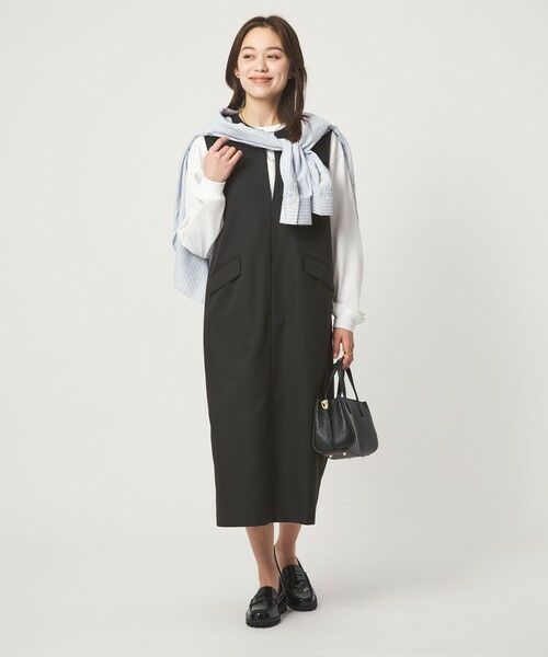 green label relaxing / グリーンレーベル リラクシング ロング・マキシ丈ワンピース | ［size SHORTあり］リネンライク キーネック ジャンパースカート | 詳細1