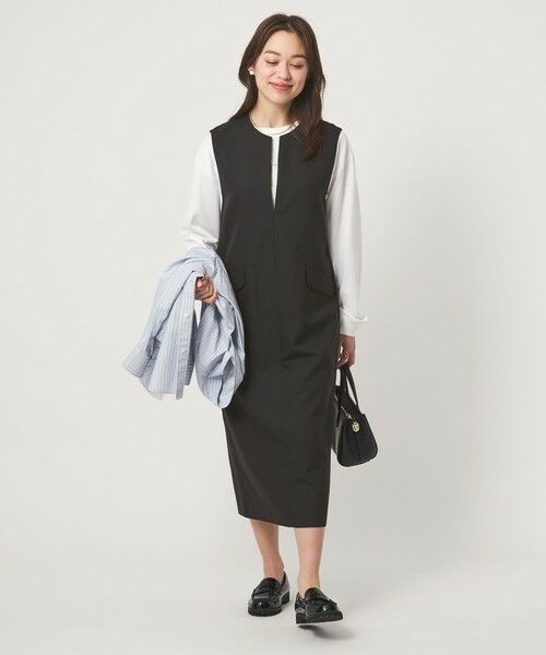 green label relaxing / グリーンレーベル リラクシング ロング・マキシ丈ワンピース | ［size SHORTあり］リネンライク キーネック ジャンパースカート | 詳細2