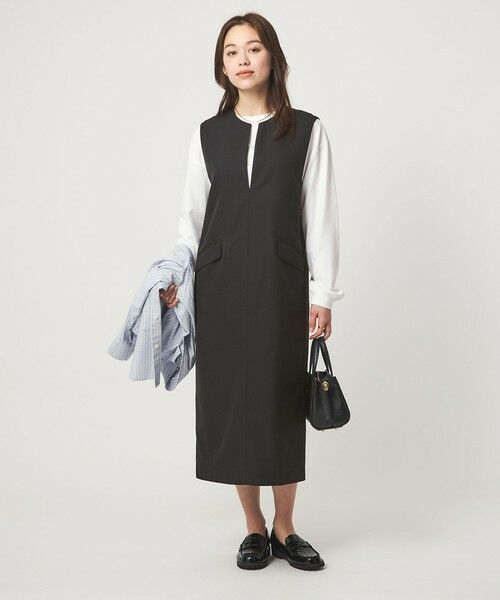 green label relaxing / グリーンレーベル リラクシング ロング・マキシ丈ワンピース | ［size SHORTあり］リネンライク キーネック ジャンパースカート | 詳細3