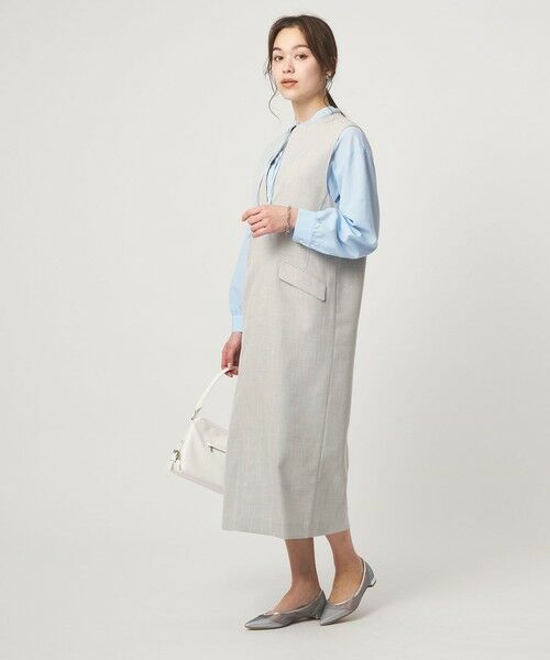 green label relaxing / グリーンレーベル リラクシング ロング・マキシ丈ワンピース | ［size SHORTあり］リネンライク キーネック ジャンパースカート | 詳細9