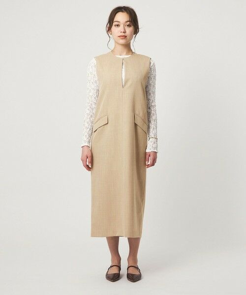 green label relaxing / グリーンレーベル リラクシング ロング・マキシ丈ワンピース | ［size SHORTあり］リネンライク キーネック ジャンパースカート | 詳細19