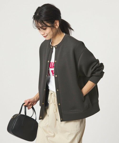 green label relaxing / グリーンレーベル リラクシング カーディガン・ボレロ | ダンボール ノーカラー カーディガン（DK.GRAY）