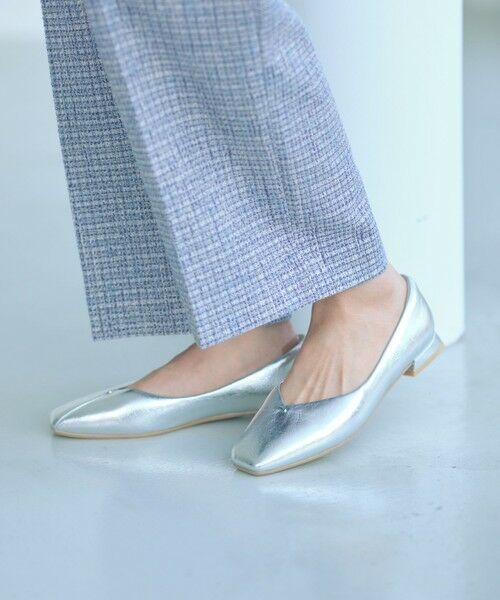 green label relaxing / グリーンレーベル リラクシング フラットシューズ | クッショニーシューズ スクエアトゥ メタルチップ / フラットシューズ（SILVER）