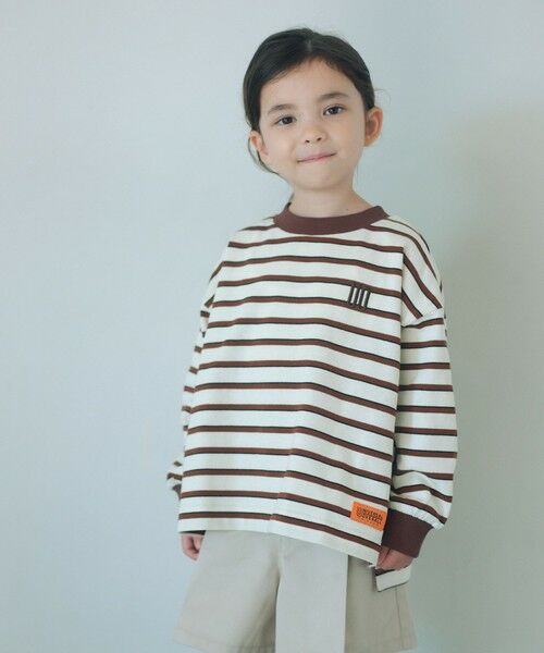 green label relaxing / グリーンレーベル リラクシング カットソー | 【別注】＜UNIVERSAL OVERALL＞ボーダー ロングスリーブ / キッズ  100cm-130cm（OFF WHITE）