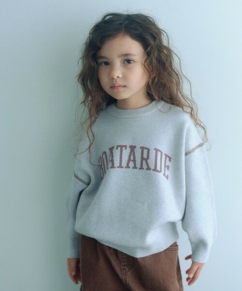 green label relaxing / グリーンレーベル リラクシング ニット・セーター | ロゴジャガード ニットプルオーバー / キッズ  100cm-160cm（MD.GRAY）