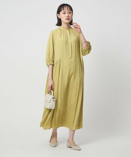 green label relaxing / グリーンレーベル リラクシング ロング・マキシ丈ワンピース | サテン ギャザー ショートスリーブ ワンピース 2 | 詳細1