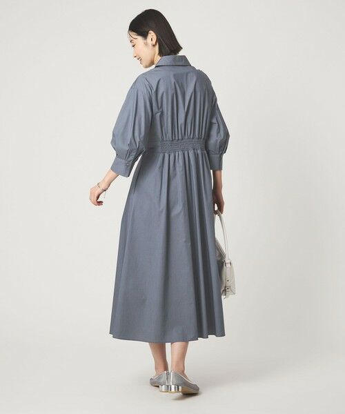 green label relaxing / グリーンレーベル リラクシング ロング・マキシ丈ワンピース | シャツ襟 フィット＆フレア タック 5分袖 ワンピース | 詳細3