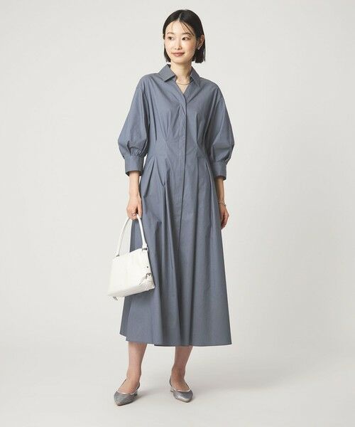 green label relaxing / グリーンレーベル リラクシング ロング・マキシ丈ワンピース | シャツ襟 フィット＆フレア タック 5分袖 ワンピース | 詳細1