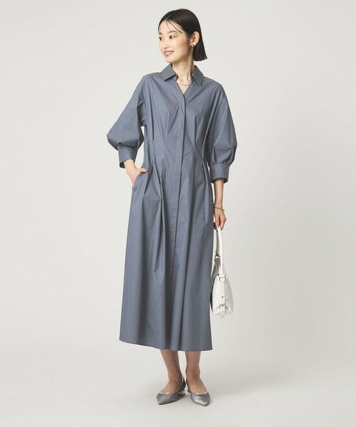 green label relaxing / グリーンレーベル リラクシング ロング・マキシ丈ワンピース | シャツ襟 フィット＆フレア タック 5分袖 ワンピース | 詳細2