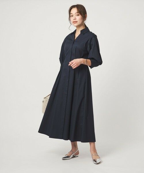 green label relaxing / グリーンレーベル リラクシング ロング・マキシ丈ワンピース | シャツ襟 フィット＆フレア タック 5分袖 ワンピース | 詳細13
