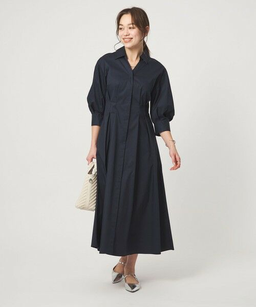 green label relaxing / グリーンレーベル リラクシング ロング・マキシ丈ワンピース | シャツ襟 フィット＆フレア タック 5分袖 ワンピース | 詳細14