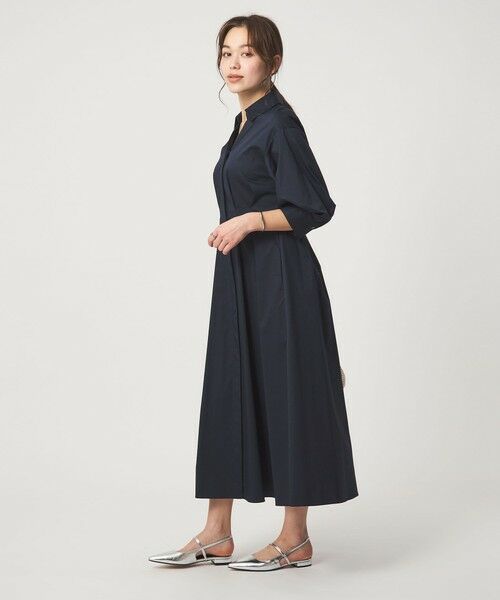 green label relaxing / グリーンレーベル リラクシング ロング・マキシ丈ワンピース | シャツ襟 フィット＆フレア タック 5分袖 ワンピース | 詳細15