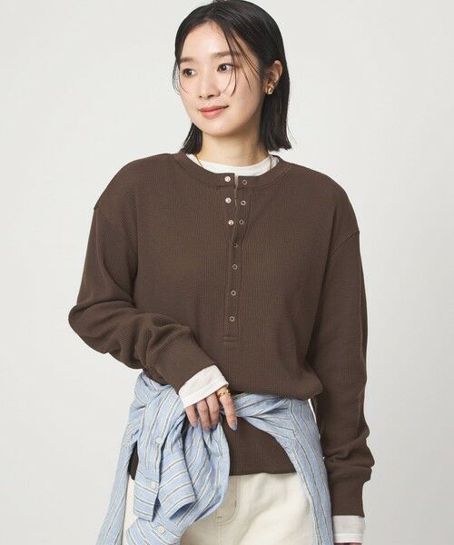 green label relaxing / グリーンレーベル リラクシング カットソー | 【WEB限定】＜at ease＞ワッフル ヘンリーネック ロングスリーブ カットソー | 詳細13