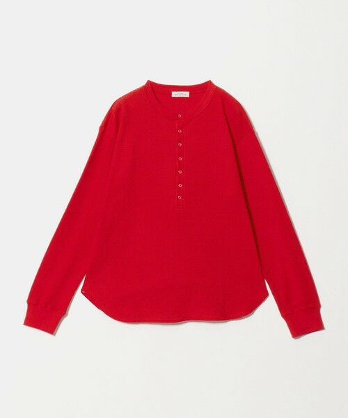 green label relaxing / グリーンレーベル リラクシング カットソー | 【WEB限定】<at ease>ワッフル ヘンリーネック ロングスリーブ カットソー(RED)