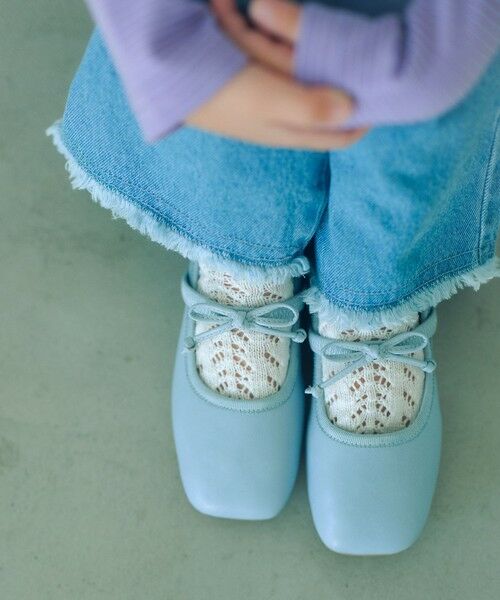 green label relaxing / グリーンレーベル リラクシング フラットシューズ | スクエアリボン フラットシューズ / キッズ 17cm-23cm(LT.BLUE)