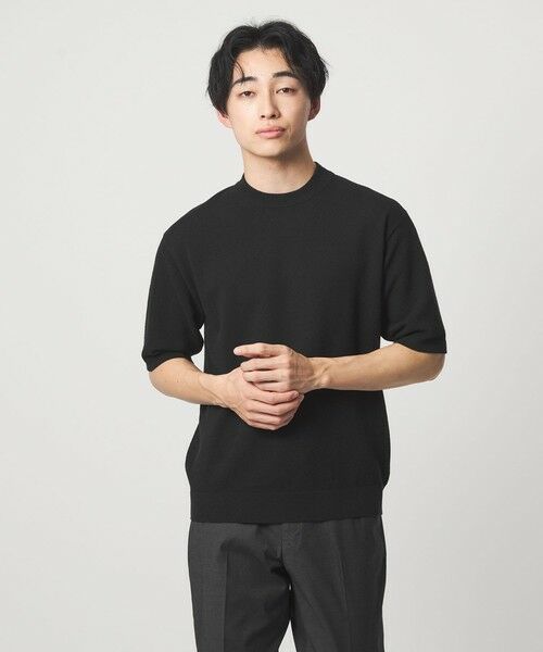 green label relaxing / グリーンレーベル リラクシング ニット・セーター | タック ピケ ビズ クルーネック ニット -ウォッシャブル-（BLACK）