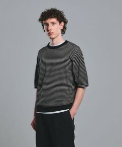 green label relaxing / グリーンレーベル リラクシング ニット・セーター | リネン ポリエステル ボーダー クルーネック 半袖 ニット -ウォッシャブル-