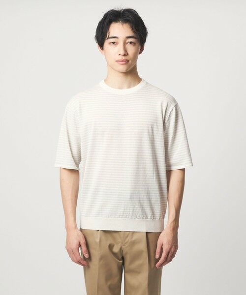 green label relaxing / グリーンレーベル リラクシング ニット・セーター | リネン ポリエステル ボーダー クルーネック 半袖 ニット -ウォッシャブル- | 詳細4