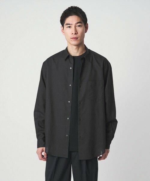 green label relaxing / グリーンレーベル リラクシング シャツ・ブラウス | ラミー ミックス ジャストルーズ 長袖 シャツ（BLACK）