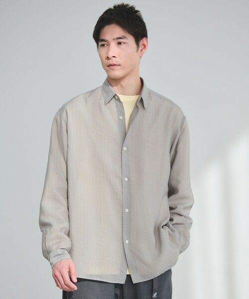 green label relaxing / グリーンレーベル リラクシング シャツ・ブラウス | フィブリル ストライプ柄 長袖 ボックス シャツ（LT.GRAY）