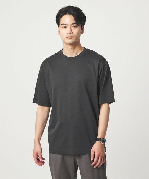 green label relaxing / グリーンレーベル リラクシング Tシャツ | オーガニックコットン ポンチ クルーネック Tシャツ -接触冷感-（DK.GRAY）