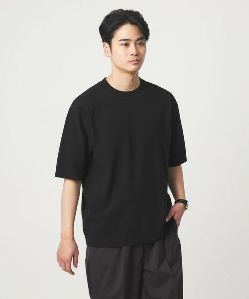 green label relaxing / グリーンレーベル リラクシング ニット・セーター | コットンナイロン リンクス クルーネック ショートスリーブ ニット -ウォッシャブル-（BLACK）