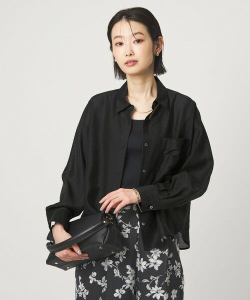 green label relaxing / グリーンレーベル リラクシング シャツ・ブラウス | エアリー シアー ロングスリーブ シャツ ウォッシャブル 接触冷感（DK.GRAY）