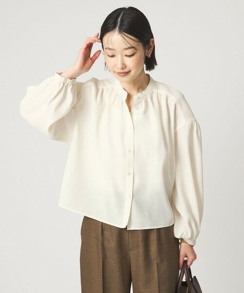 green label relaxing / グリーンレーベル リラクシング シャツ・ブラウス | 袖ボリューム ギャザー ブラウス マシンウォッシャブル 通気性（OFF WHITE）