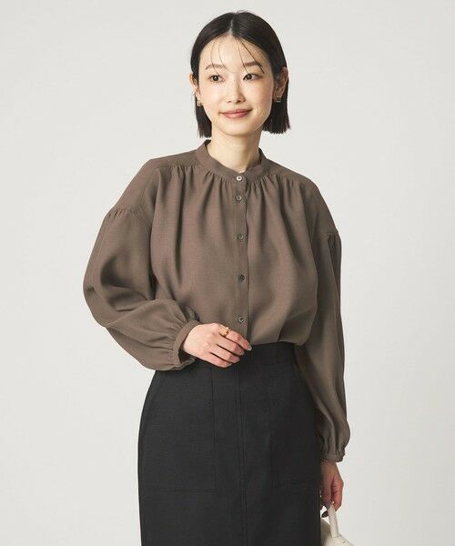 green label relaxing / グリーンレーベル リラクシング シャツ・ブラウス | 袖ボリューム ギャザー ブラウス マシンウォッシャブル 通気性（MD.BROWN）