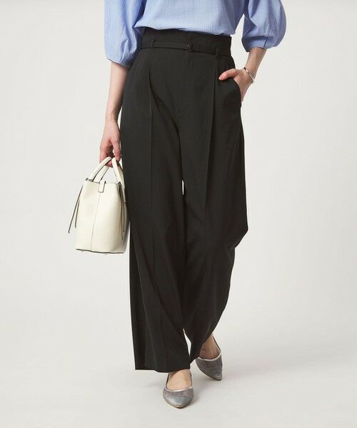 green label relaxing / グリーンレーベル リラクシング スラックス・ドレスパンツ | ［size SHORT/TALLあり］サラフール ワイド パンツ ストレッチ 接触冷感 UVカット（BLACK）