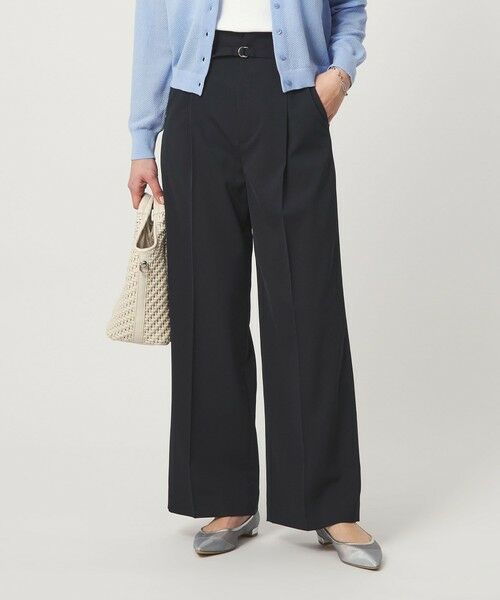 green label relaxing / グリーンレーベル リラクシング スラックス・ドレスパンツ | ［size SHORT/TALLあり］サラフール ワイド パンツ ストレッチ 接触冷感 UVカット（NAVY）