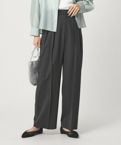 green label relaxing / グリーンレーベル リラクシング スラックス・ドレスパンツ | ［size SHORT/TALLあり］Daily Chic コンフィ— ワイド パンツ（DK.GRAY）