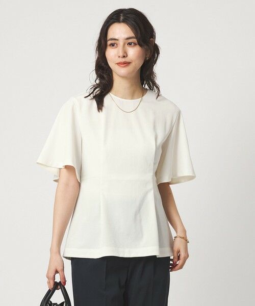 green label relaxing / グリーンレーベル リラクシング シャツ・ブラウス | ［size SHORTあり］サラフール タック ブラウス ストレッチ 接触冷感 UVカット（OFF WHITE）