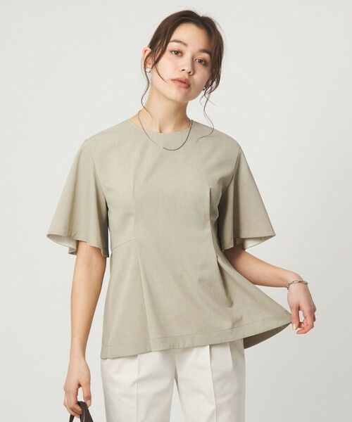 green label relaxing / グリーンレーベル リラクシング シャツ・ブラウス | ［size SHORTあり］サラフール タック ブラウス ストレッチ 接触冷感 UVカット（BEIGE）