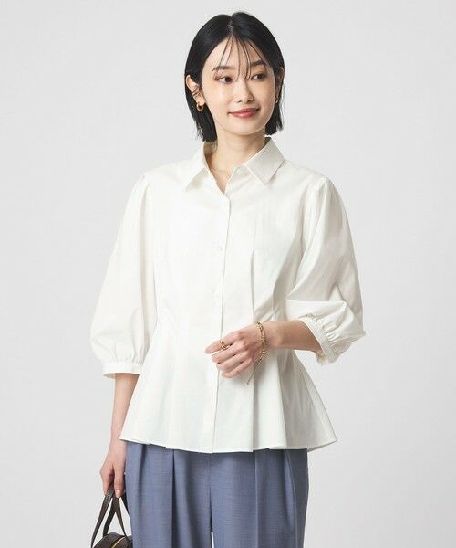 green label relaxing / グリーンレーベル リラクシング シャツ・ブラウス | ウエスト タック フレア シャツ(WHITE)